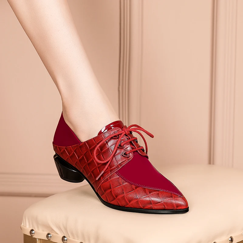 

2021 women's Shoes Genuine Leather Women heels Fashion natural leather+Patent leather Pointed Toe Ladies Shoes Women Pumps
