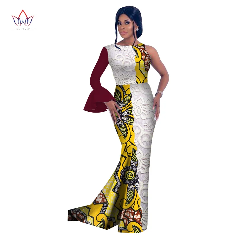 Африканский стиль модные африканские платья для женщин Vestidos кружевные pathwork Dashiki вечерние платья с круглым вырезом WY2630 - Цвет: 13