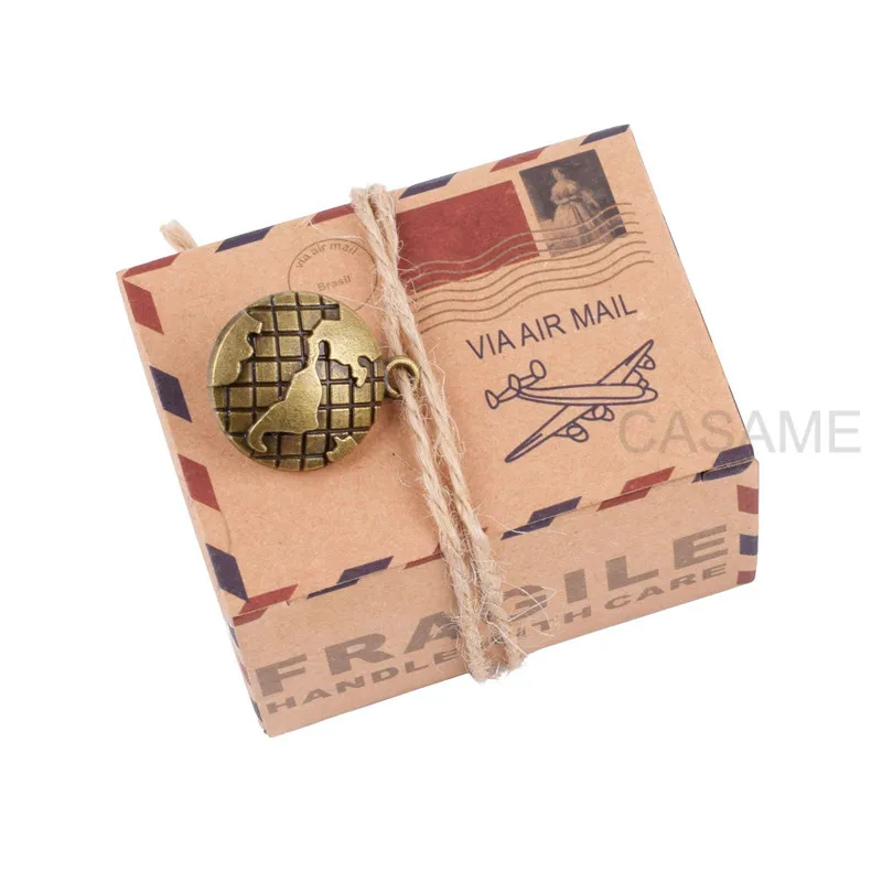 50Pcs paper Vintage Favors Candy Box Kraft Paper Travel Theme Airplane Air Mail Boxes Compass earth Wedding Party Souvenirs | Дом и сад