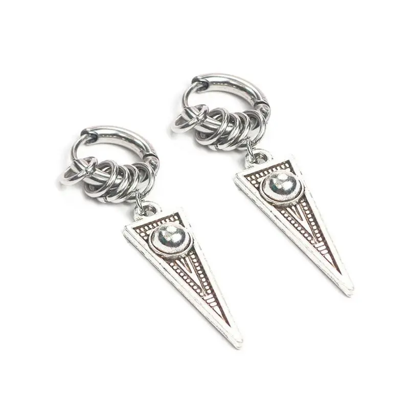 

Punk Rock Stainless Steel Cross Blade Triangle Chain Drop Earrings Cool Boys Hoop Earrings Unisex Korean Idol Jewelry