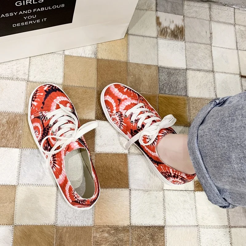

Women's Sports Shoes Fashion Women's Sneakers Printed Rainbow Canvas Women's Shoes Thick-soled Shoes Casual All-match Sneakers