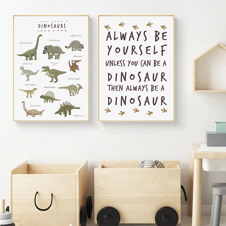 

Green Dinosaur Wild Animals Nursery Wall Art Pictures Canvas Paintings Poster and Prints for Boy Bedroom Home Decorations