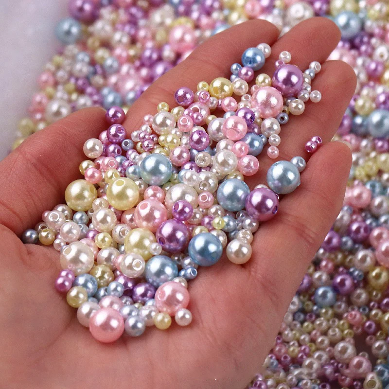 

150-200Pcs/Pack Mix Size 3/4/5/6/8mm Beads With Hole Colorful Pearls Round Acrylic Imitation Pearl DIY For Jewelry Making Craft