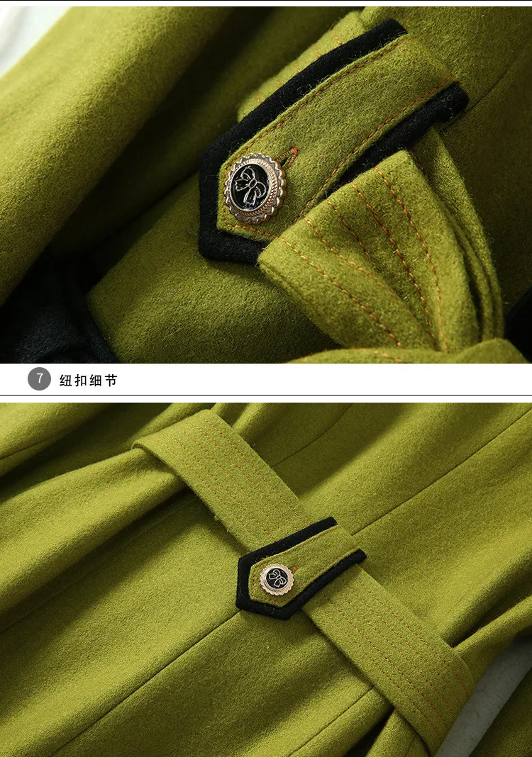 

Autumn winter Women's Brand new high quality belt overcoat Chic women elegant peter pan collar woollen coat B390