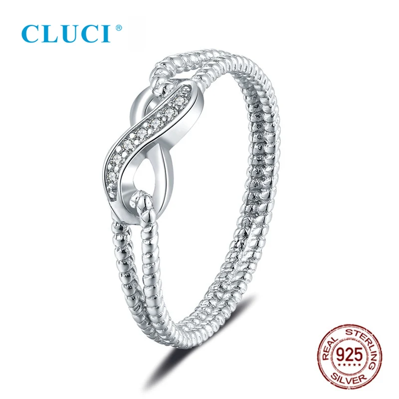 CLUCI Настоящее серебро 925 проба Циркон трендовая Бесконечная любовь кольца для женщин подарок на помолвку или на свадьбу ювелирные изделия