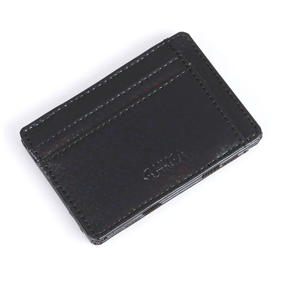 Magic Wallet Money Clip Card ID Slim Light Flip Leather Purse Clamp Money Case With Elastic Band Bifold Business Leather Wallet - Цвет: Black