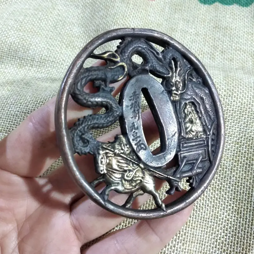 Старый Tsuba чехол фитинг аксессуары Dragon чистой Медь для японский самурайский меч