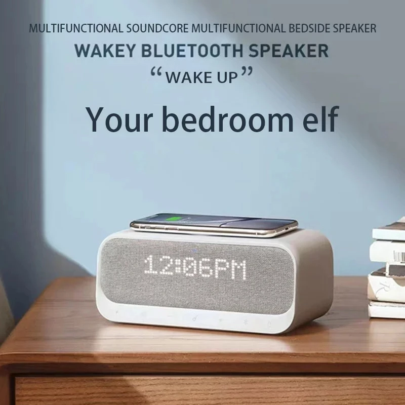 Alarm Clock Speaker FM Radio Soundcore Wakey Bluetooth Speaker with Wireless Charger for Iphone Xiaomi Huawei