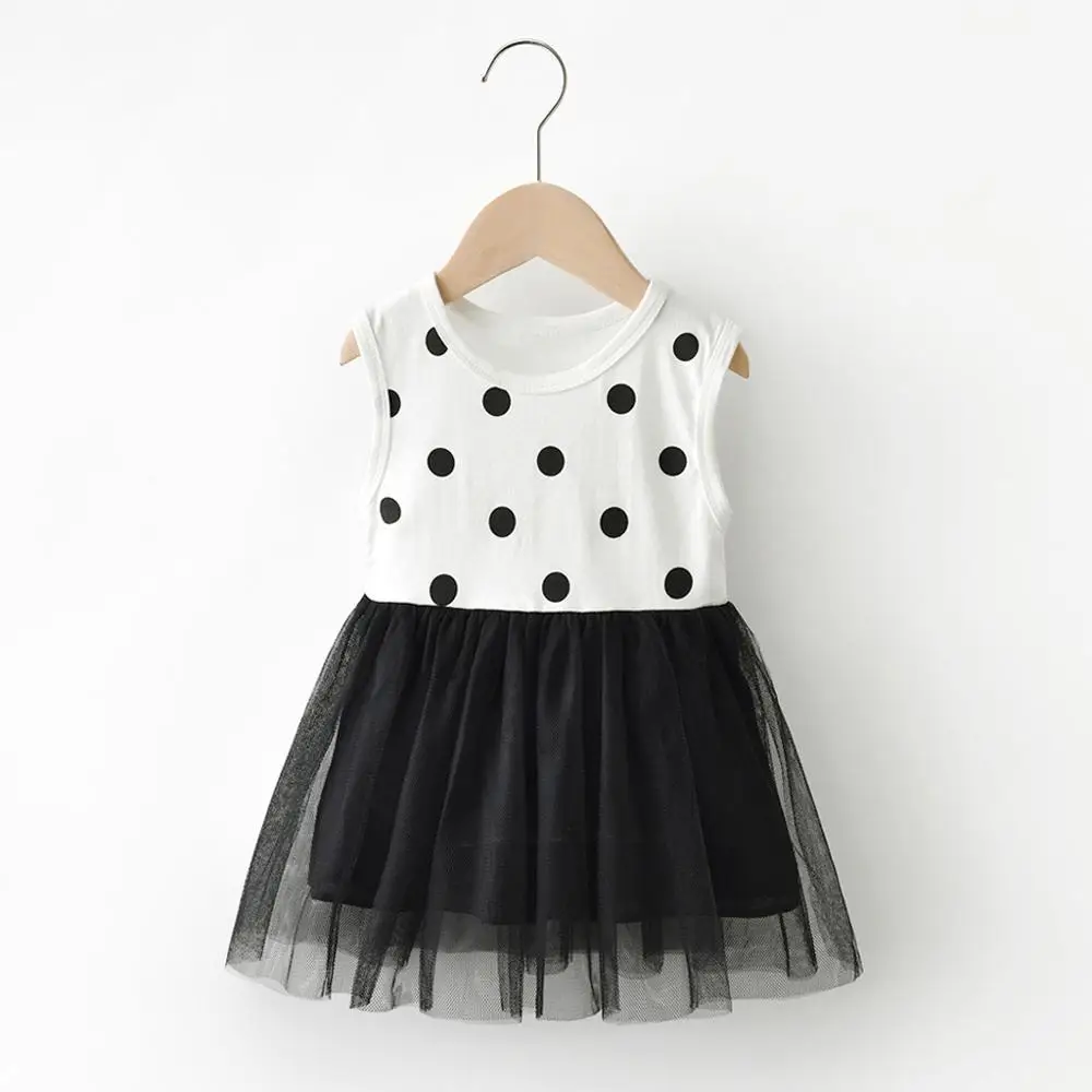 Детская одежда платье для девочек Летнее Детское Сетчатое в горошек без рукавов