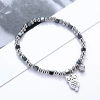 stainless steel owl clover starfish crystal charms bracelet for women elastic beaded bracelet fashion jewelry pulsera girls gift