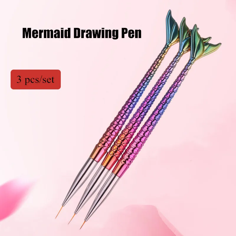 

Nail Art Painted Pencil Mermaid Gradient Carving Blooming Phototherapy Drawing Pen 3 Sets Fine Painting Dotting Salon Tools