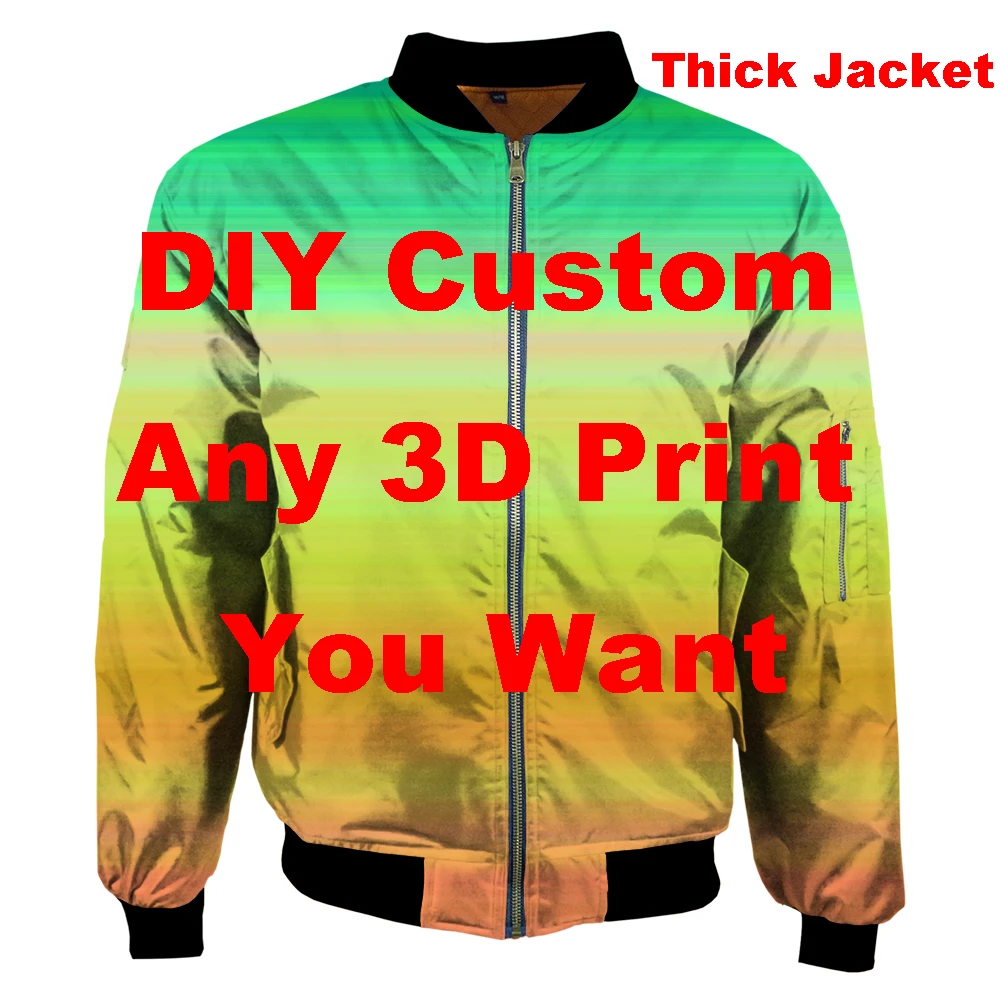 

DIY Custom Your 3D Print Bomber Jackets US Size Winter Thick Coat Zipper Flight Jacket Men Unisex Casual Harajuku Women Outwear