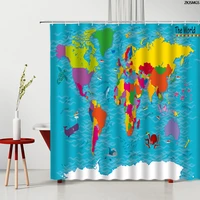 3d world map printed shower curtain blue and yellow pattern polyester home bathroom curtains set decor painting washable fabric