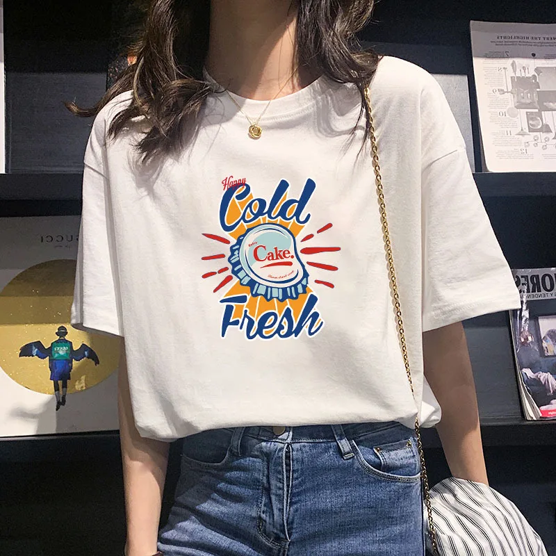 

White Cuff T-Shirt Women's 2021 Summer Team Tees Newest Top Popular Normal Tee Big Size Bottoming Shirts