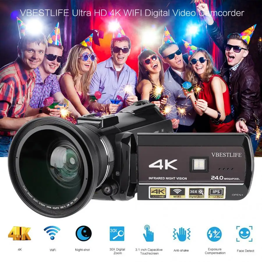 Цифровая видеокамера filmadora VBESTLIFE 3 1 дюйма 4K UHD wi fi 30X сенсорный экран цифровая
