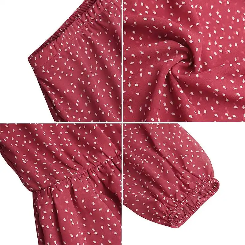

Women Sundress 3/4 Sleeve Polka Dot Print Holiday Party Dress 2021 VONDA Sexy One Shoulder Side Slit Long Dresses Vestidos