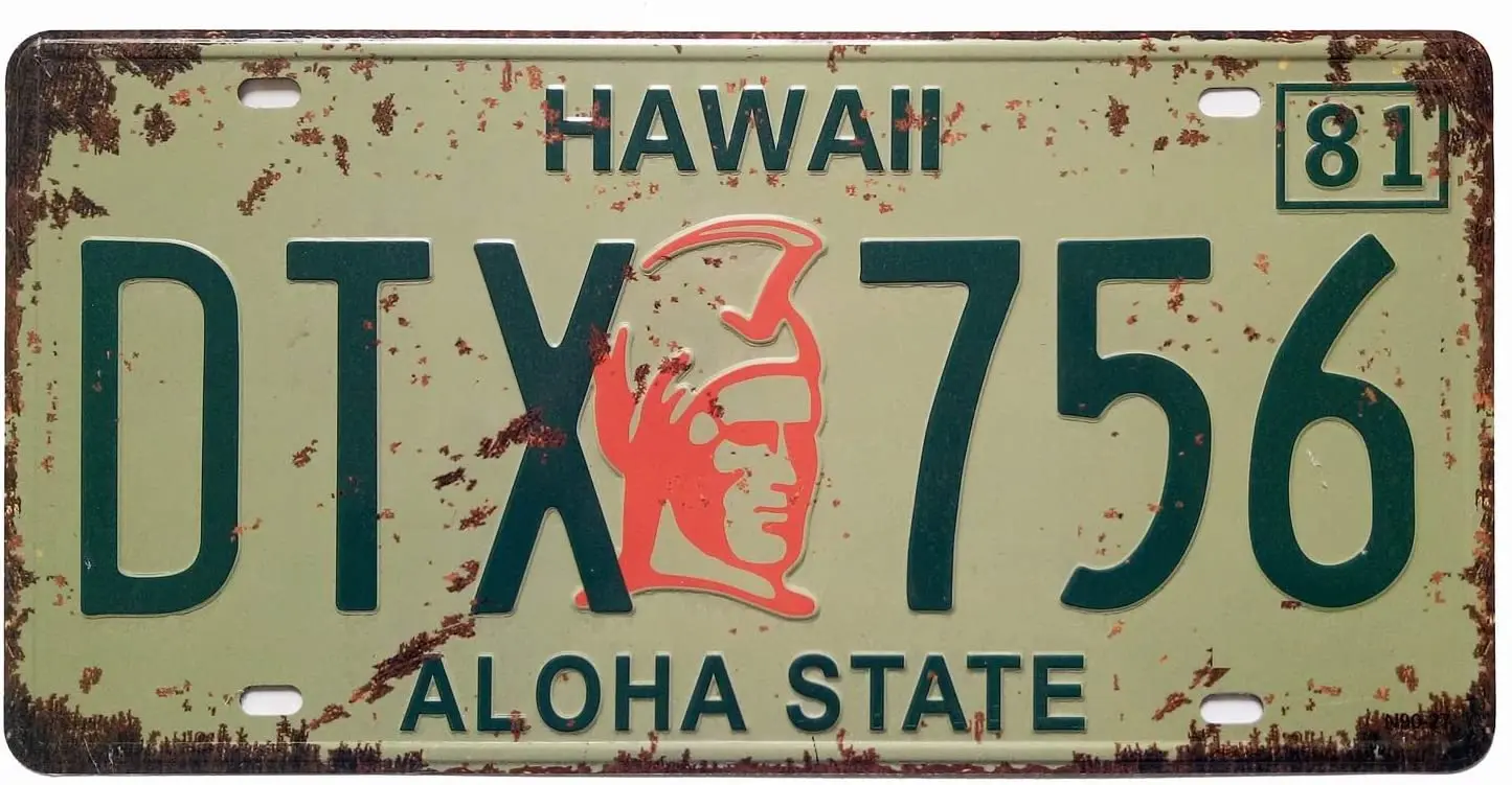 

ERLOOD Hawaii DTX 756 Aloha State Retro Vintage Auto License Plate Tin Sign Embossed Tag Size 6 X 12