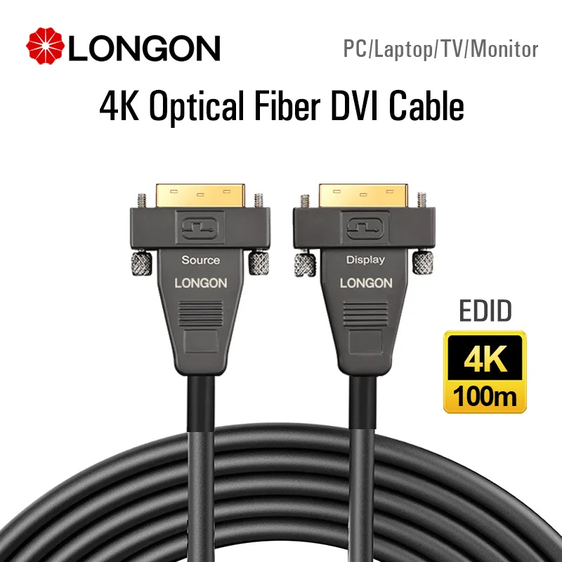 Оптоволоконный кабель LONGON, кабель DVI 4K, адаптер, оптоволоконный кабель для 4K 30Hz 1080P 60Hz PC Monitor, светодиодная матрица 10m 50m 100m