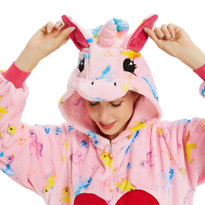 

Flannel Adults Animal Unicorn Pajamas Set Cosplay Cartoon Kigurumi Women Men Unisex Sleepwear unicornio pijama