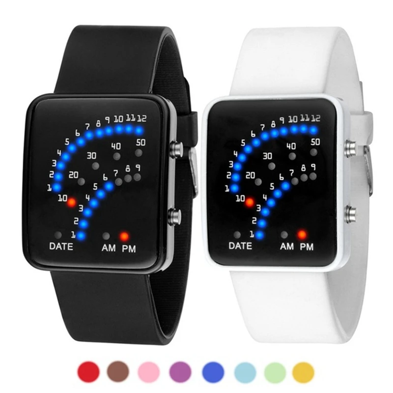 

Fashion Sport Watch Women Men WaterProof Digital Futuristic Style Multicolor LED Causal Silicone Wrist Watch Gift Accessories