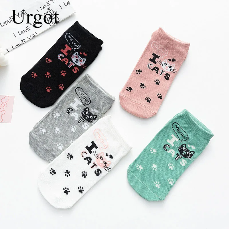 

Urgot 5 Pairs Womens Ankle Socks Cute Cartoon Animals Quality Combed Cotton Socks Summer Breathable Soft Sock Calcetines Meias