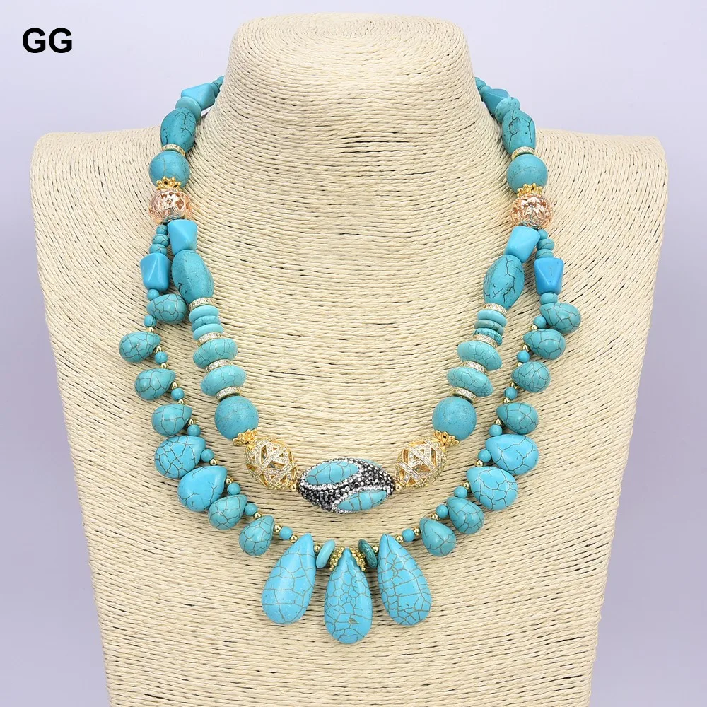 

GuaiGuai ювелирные изделия 18 ''2 ряда мульти Форма Голубой Бирюзовый CZ Цепочки и ожерелья для Для женщин