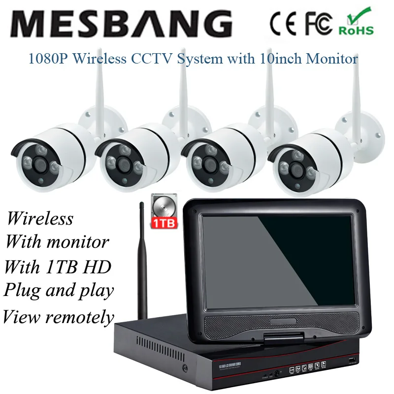 2MP Беспроводная CCTV Камера система Wi-Fi ip-камера безопасности Камера наборы 1080P Wi-Fi IP Камера системы видеонаблюдения NVT наборы с 10 дюймов монитор