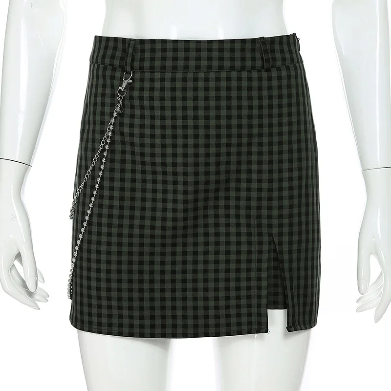 Skirt Darlingaga модный винтажный клетчатый комплект из двух предметов, Осенние клетчатые одинаковые комплекты, укороченный пиджак, пальто и юбка с цепочкой, женский костюм - Цвет: Skirt
