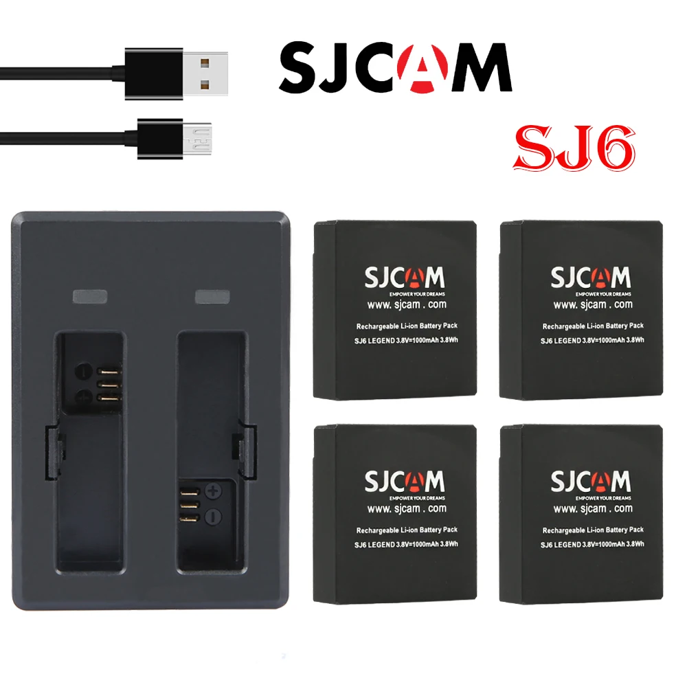 

Оригинальный аккумулятор SJCAM sj6 legend, 1000 мАч, перезаряжаемая батарея и двойное зарядное устройство для SJCAM SJ6 Legend, аксессуары для экшн-камеры