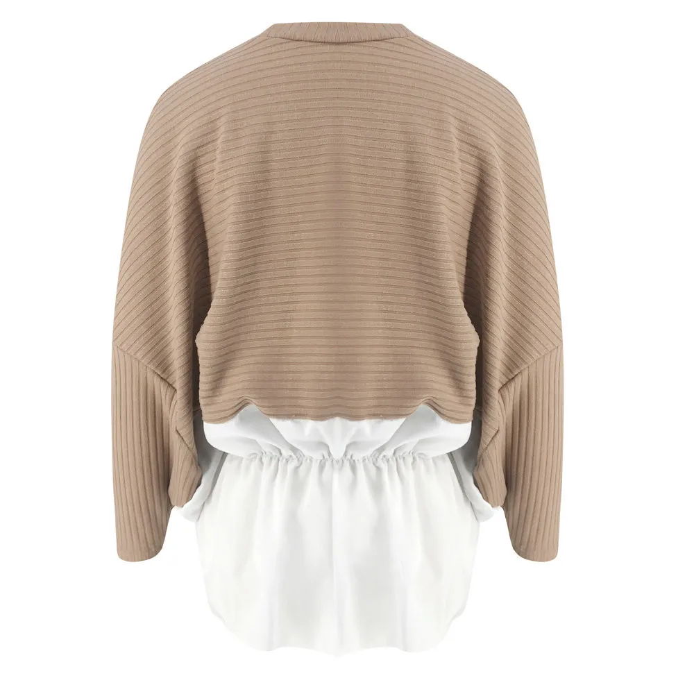 Fashion Womens Long Sleeve Pullover Casual Blouse Loose Baggy Shirt Tops Sweater Knitted Warm Winter Patchwork Soft Clothes | Женская