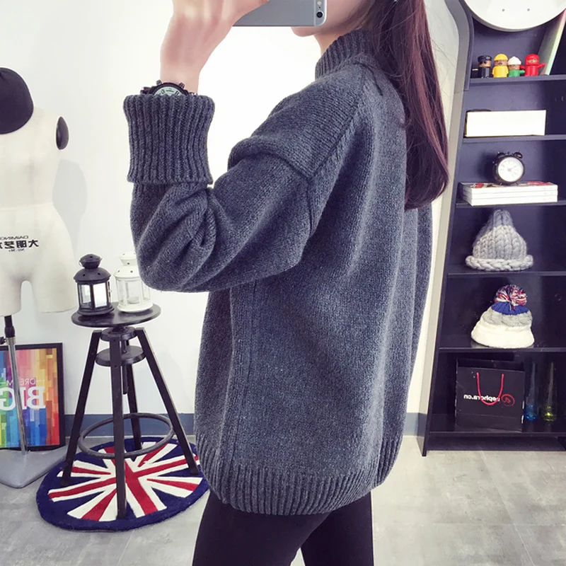 

ZOGAA Women Knitted Sweater Half-high Collar Wear Female Casual Solid Ladies Loose Short Thick Outwear Pullovers Autumn Winter
