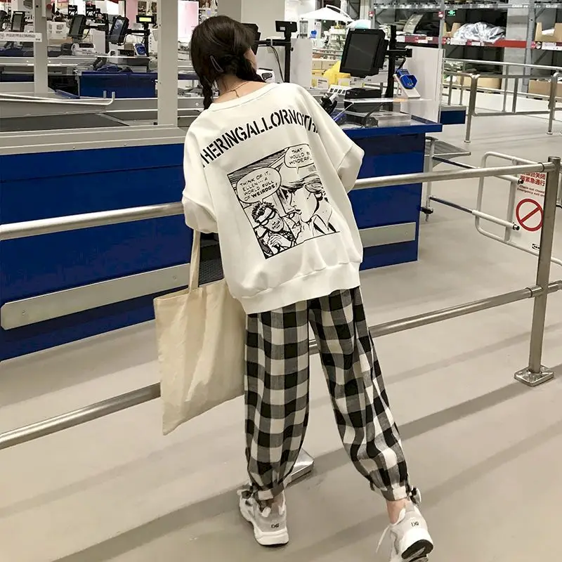 

Новинка весна-лето 2021 клетчатые брюки женские студенческие корейские свободные повседневные уличные модные женские готические брюки в сти...