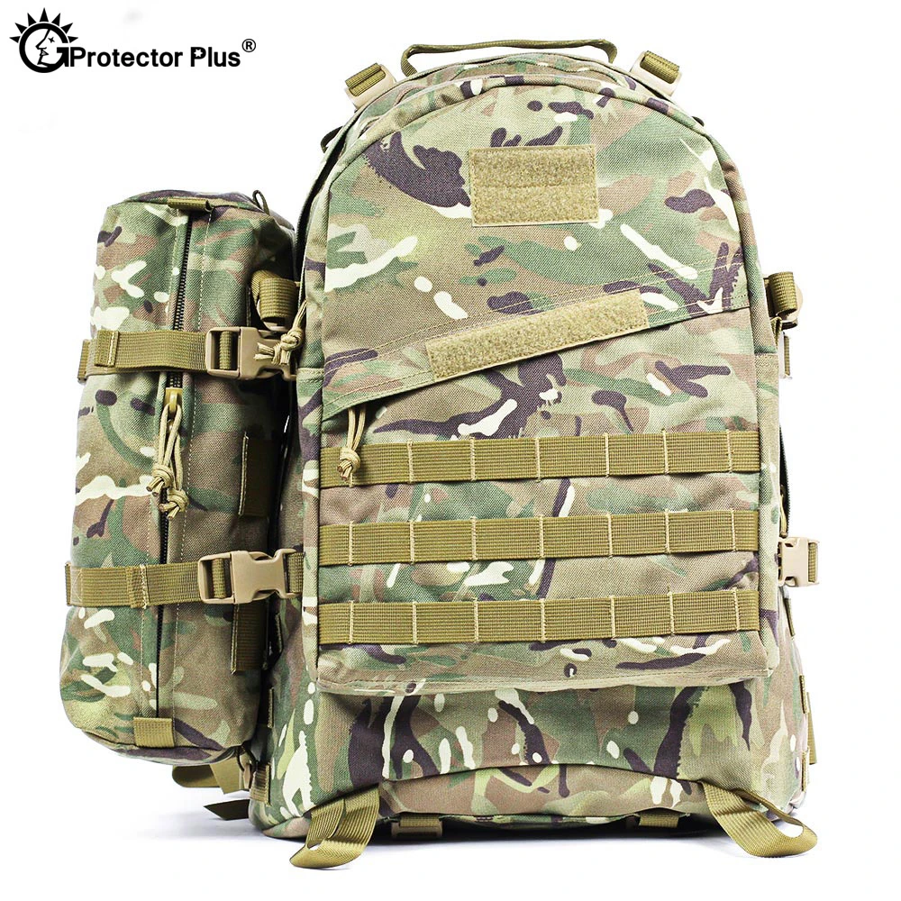 PROTECTOR PLUS 55L Tactical Military Backpack 1000D Nylon Waterproof Army Camo Rucksack Travel Hiking Camping Outdoor Sport Bag