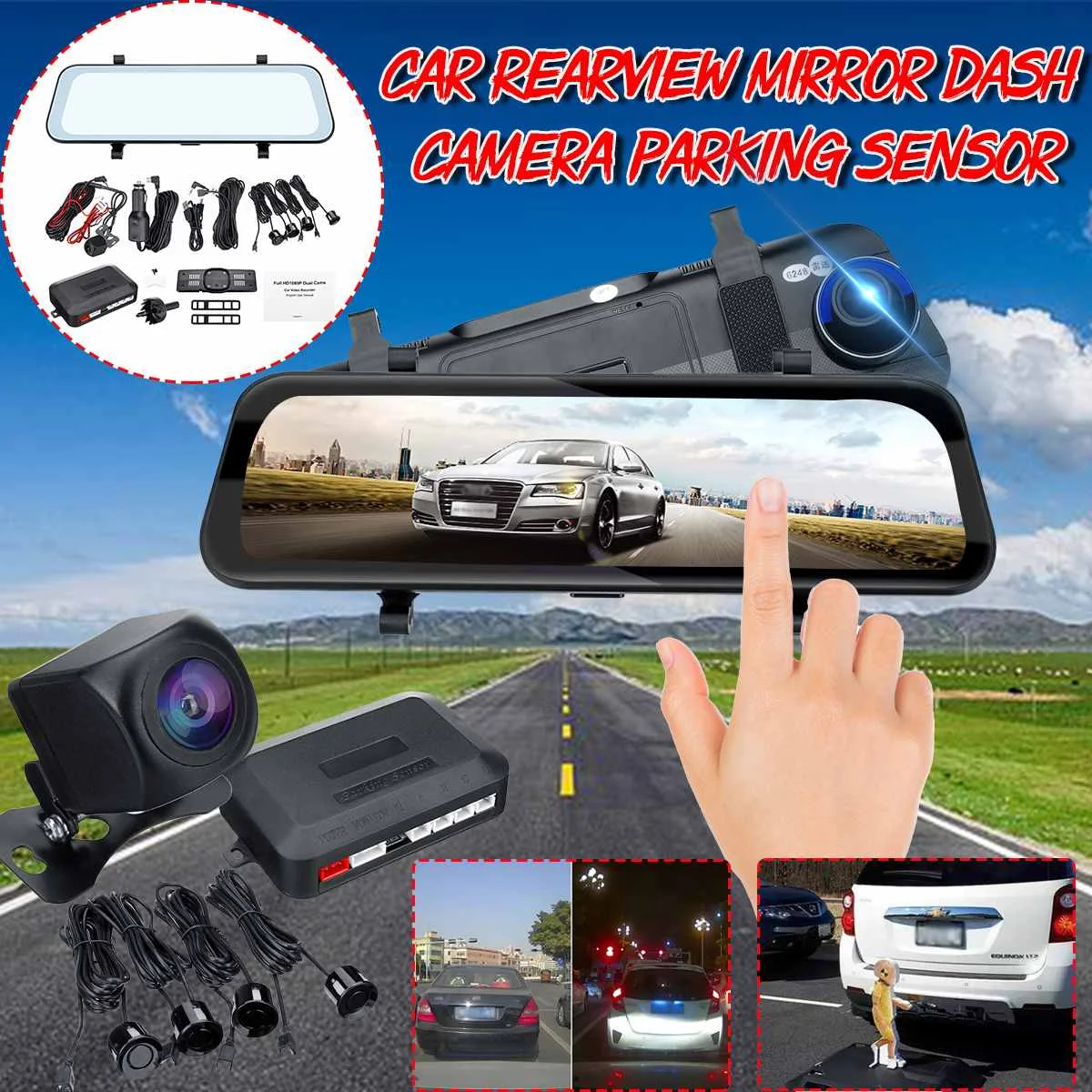 Поток зеркало заднего вида автомобиля dvr камера 1080P 9,35 ''автомобиль обратный радарный датчик парковки слепое пятно обнаружения системы парктроник авто