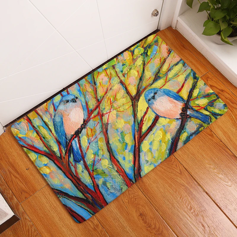 

Bird Flower Floor Entrance Doormat Anti Slip Bathroom Kitchen Carpet Home Decor Living Room Rugs Hallway Flannel Plush Mat