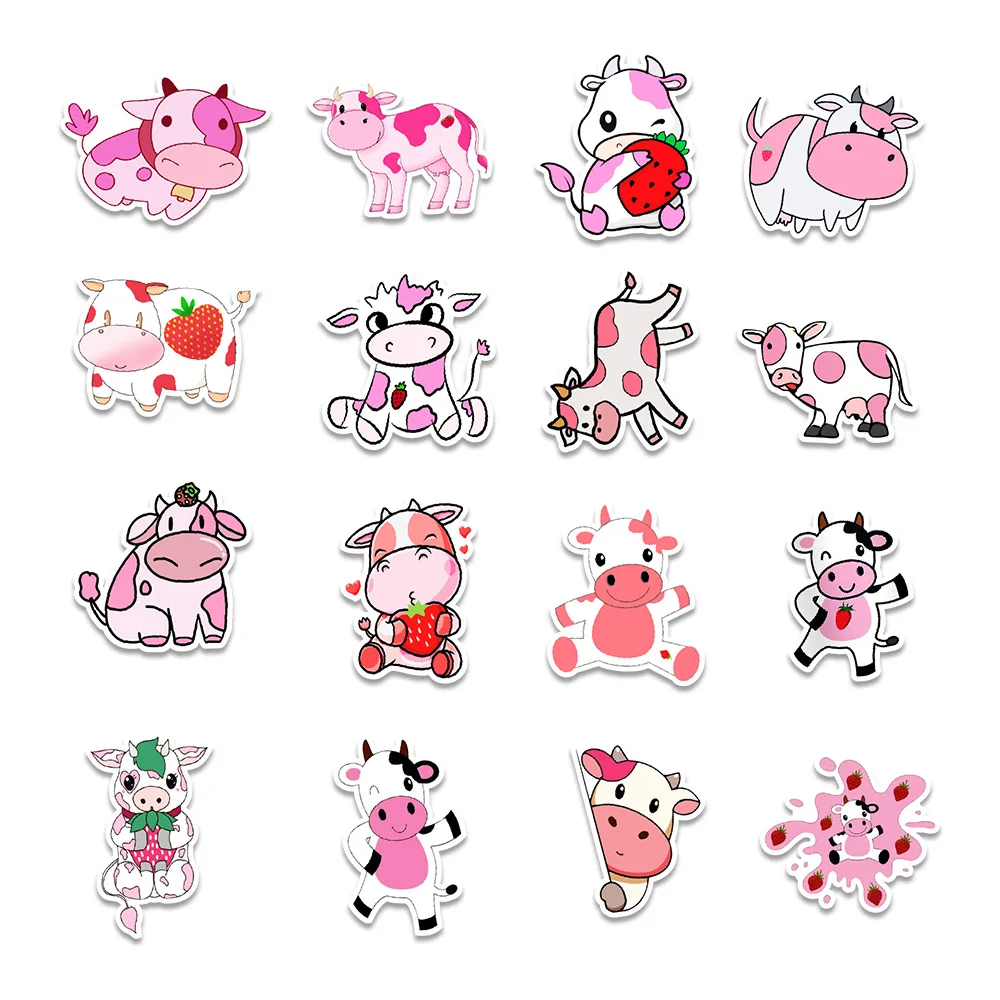 

10/50PCS Kawaii Cartoon Pink Strawberry Cow VSCO Stickers for Kids DIY Skateboard Suitcase Laptop Bicycle Helmet Car Decals