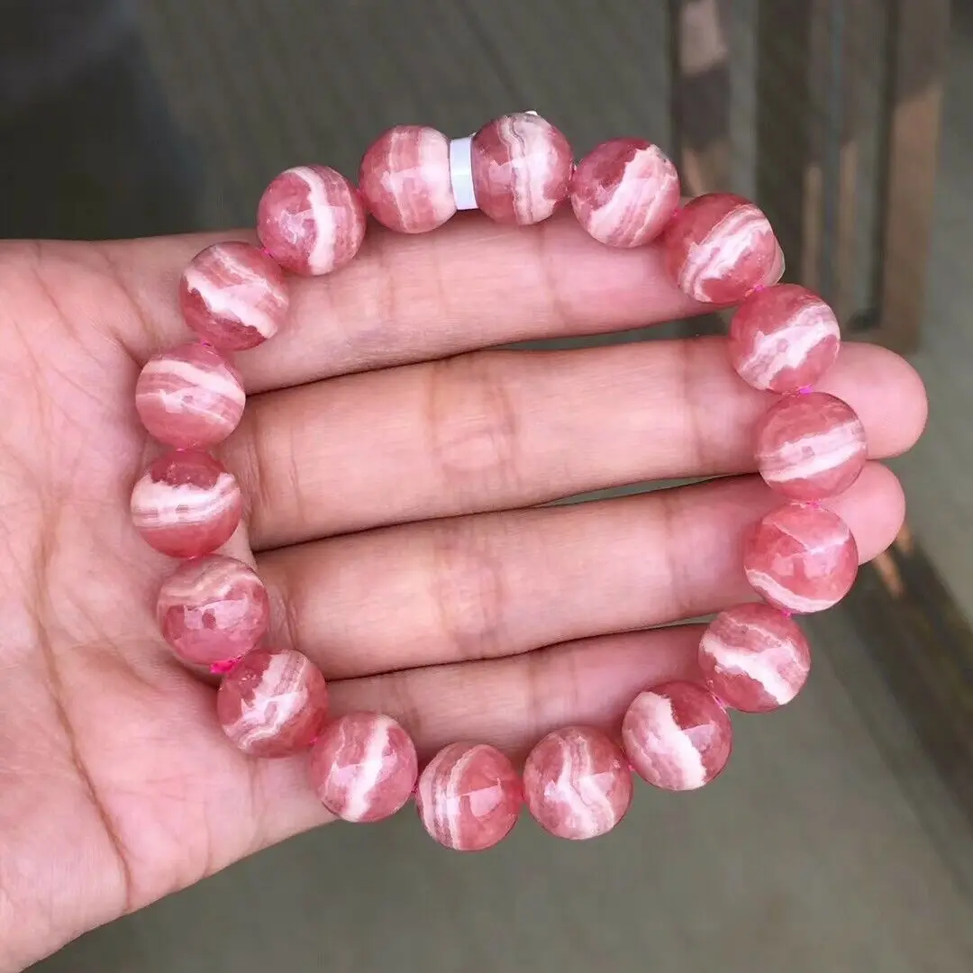 

Natural Rose Rhodochrosite Bracelet Gemstone 11mm 12mm Crystal Clear Round Beads Stretch Women Fashion Jewelry AAAAA