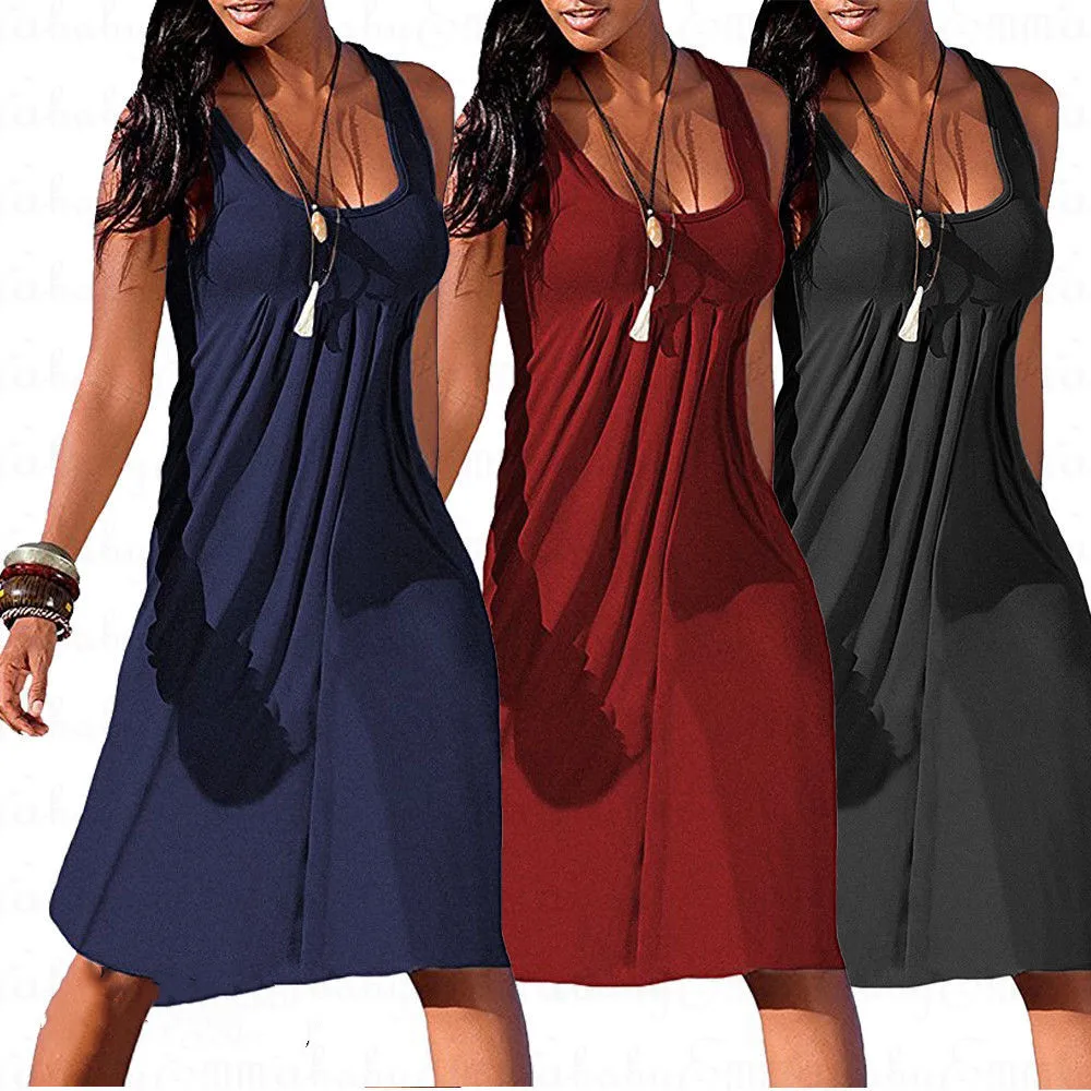 

2019 UK Explosion Womens Soild Sleeveless Sundress Midi Dress Ladies Summer Casual Dress Size 6-14