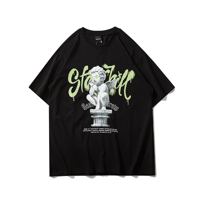 

Dropshipping Harajuku Print Short Sleeve Tees Shirts Women Men Fashion Streetwear Hip Hop Casual Loose 100% Cotton Tshirts Tops