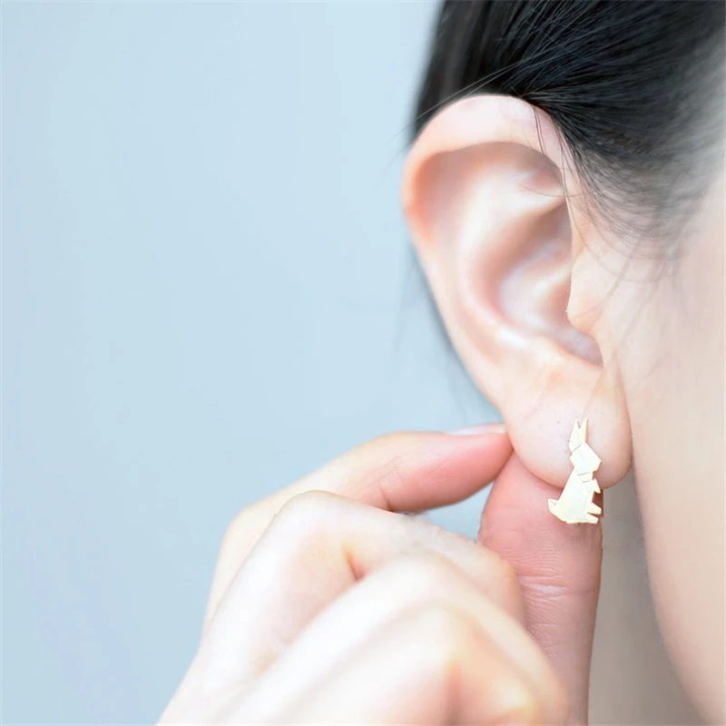 

Fashion Lovely Origami Rabbit Cute Cartoon Animal Ear Studs For Women