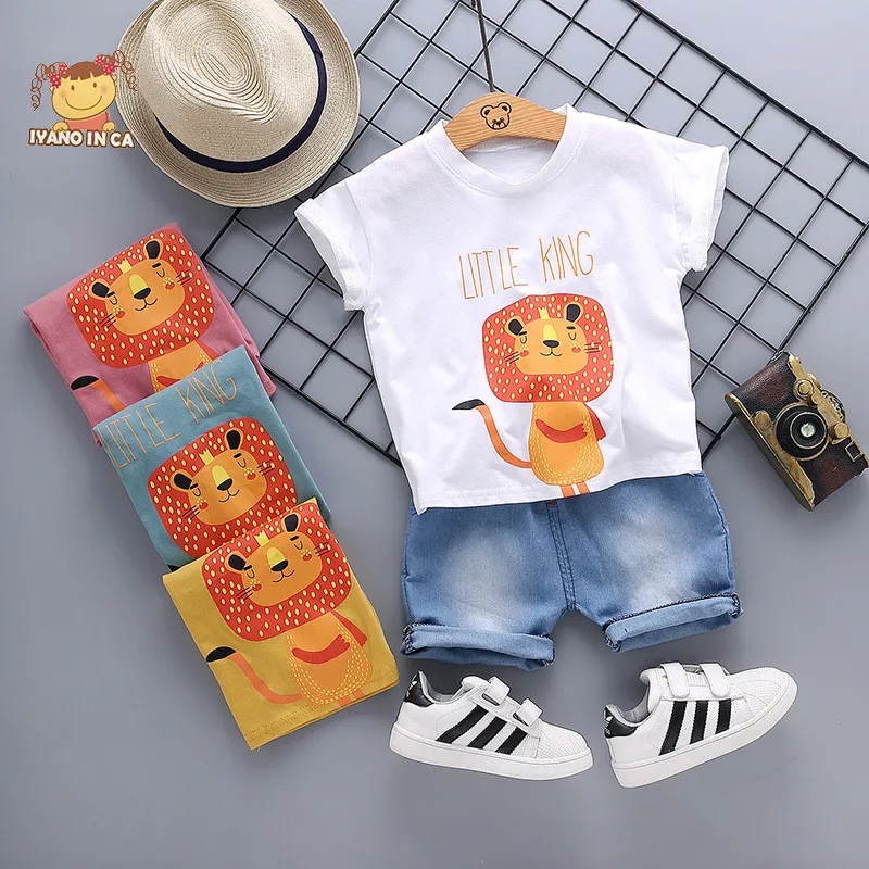 

Summer Children Sets T-shirt + Jeans 2pcs Sets Lion Print Short Sleeve Tops Cotton Comfy Infant Baby Boy Clothes 2020 New