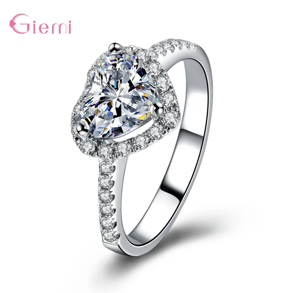 

Heart Rings for Women 925 Sterling Silver Wedding Engagement Bridal Jewelry Cubic Zirconia Elegant Ring Accessories