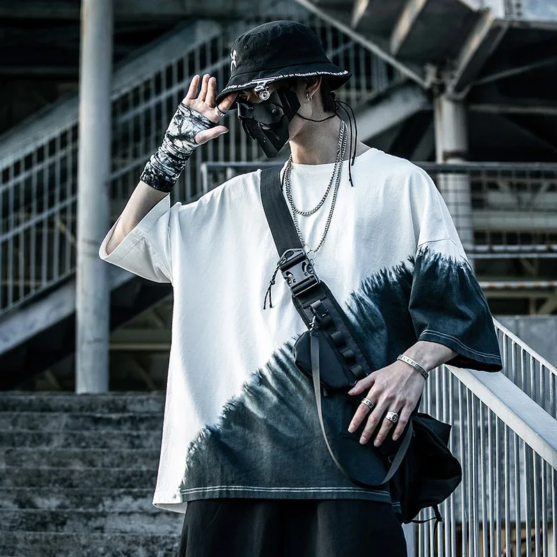 

t-shirt sleeve Summer short men's ins trend National Hip Hop loose gradual tie dye half sleeve oversize clothes