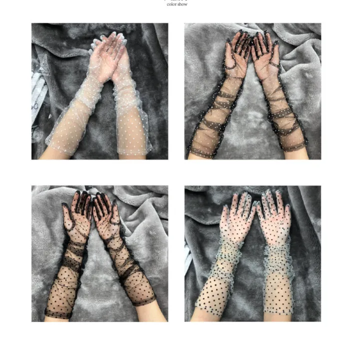 

Women Long Tulle Gloves Stretchy Lace Spots Full Finger Mittens Mesh Lace Gloves Summer Fashion Sun Protection Sleeves Gloves