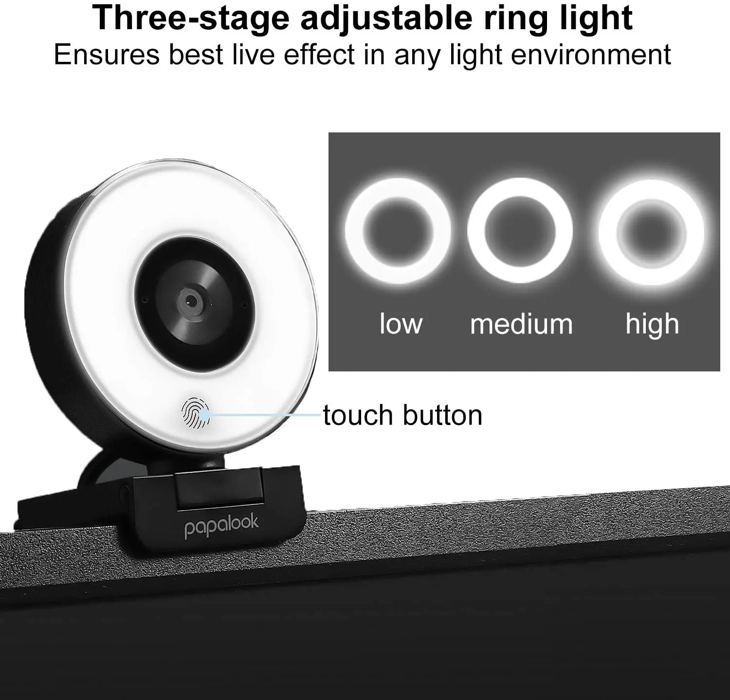 

AUSDOM PA552 Ring Light Webcam HD 1080P With Microphone Adjustable Led Light Tripod Webcam Designed For Streaming OBS Twitch