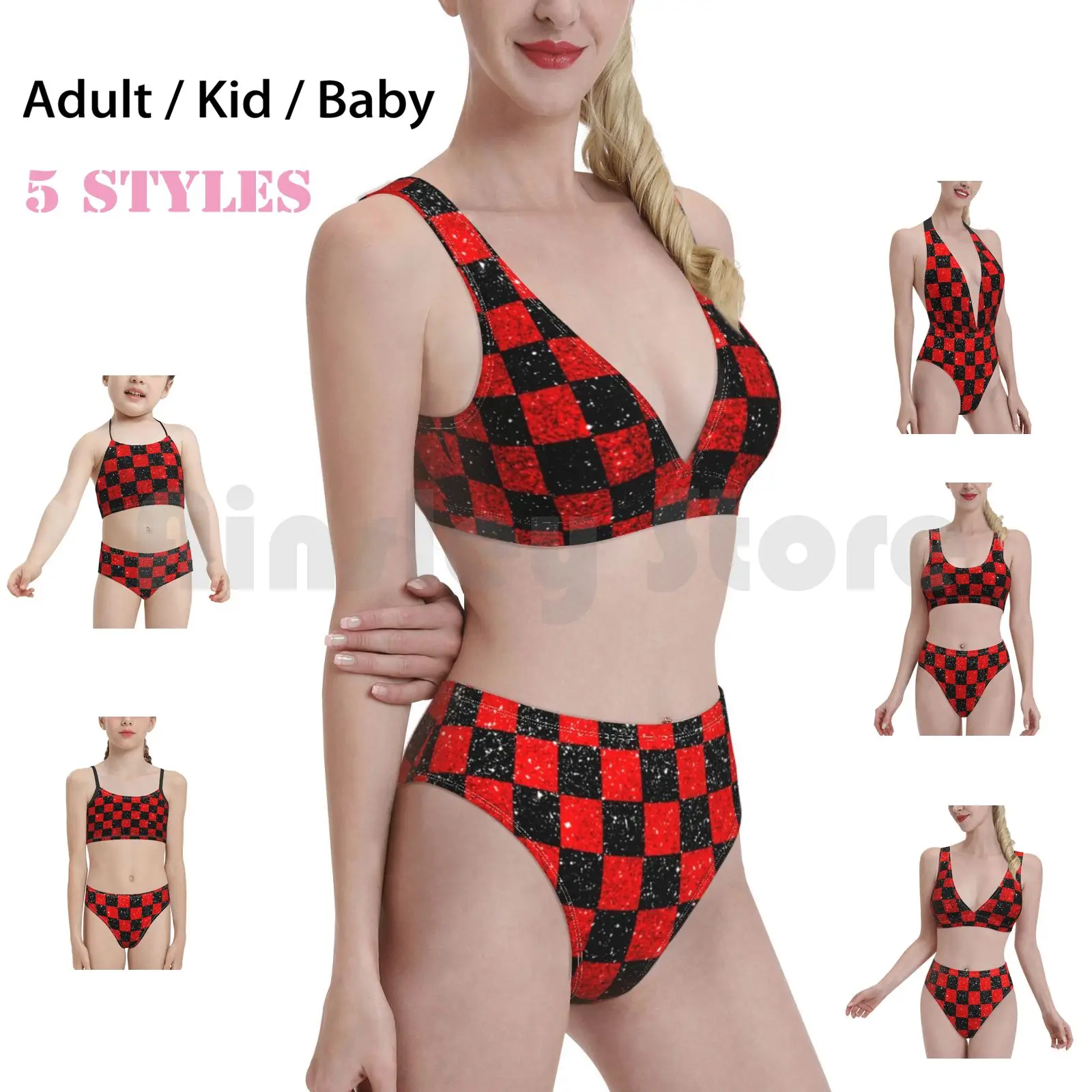 Клетчатый черный красный Европейский клубный купальник художественный