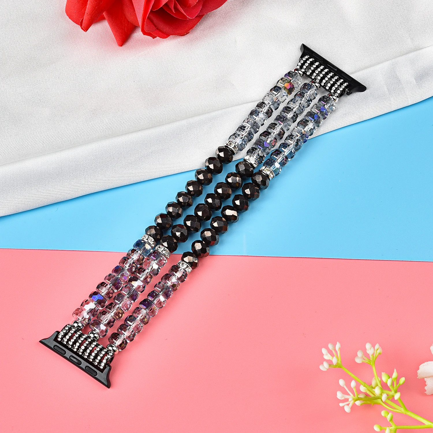 

Crystal Wristband For Apple Watch 40mm 38mm 42mm 44mm Women Elastic Bracelet Luxury Jewelry Strap Series 6 5 4 3 2 1 Adapters