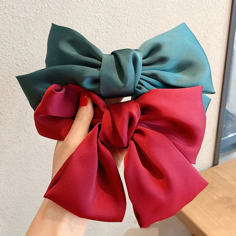 

High Quality Solid Color Big Bow Hairpins For Girl Popular Hair Clip For Women Sweet Two-layer Satin Hair Grip Hair Accessories