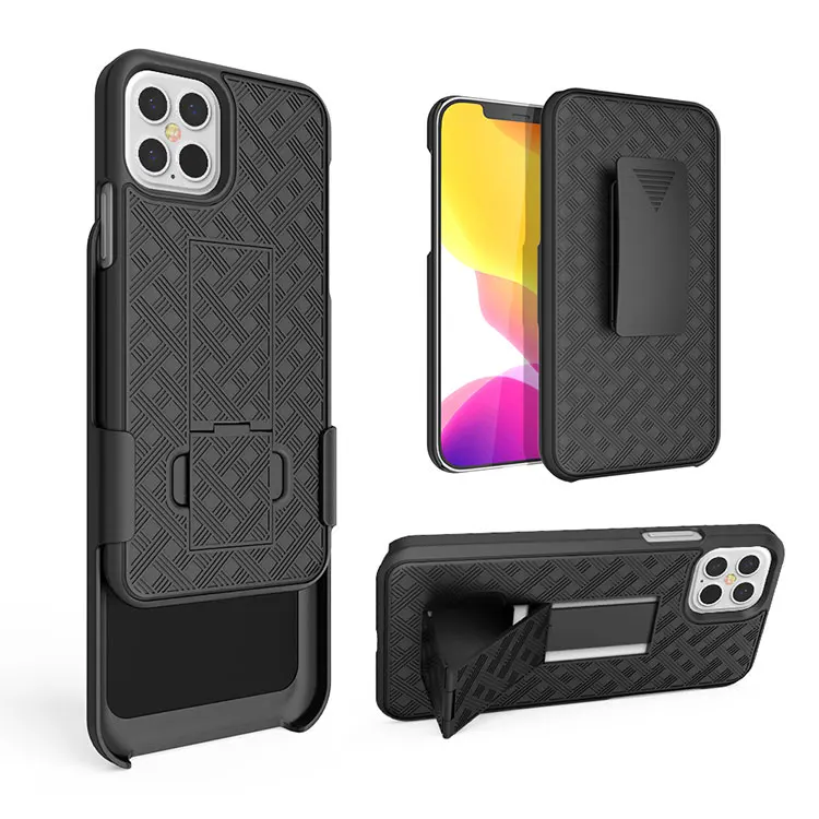 

Rubberized cell phone cover weave combo holster case kickstand with belt clip for iphone 12