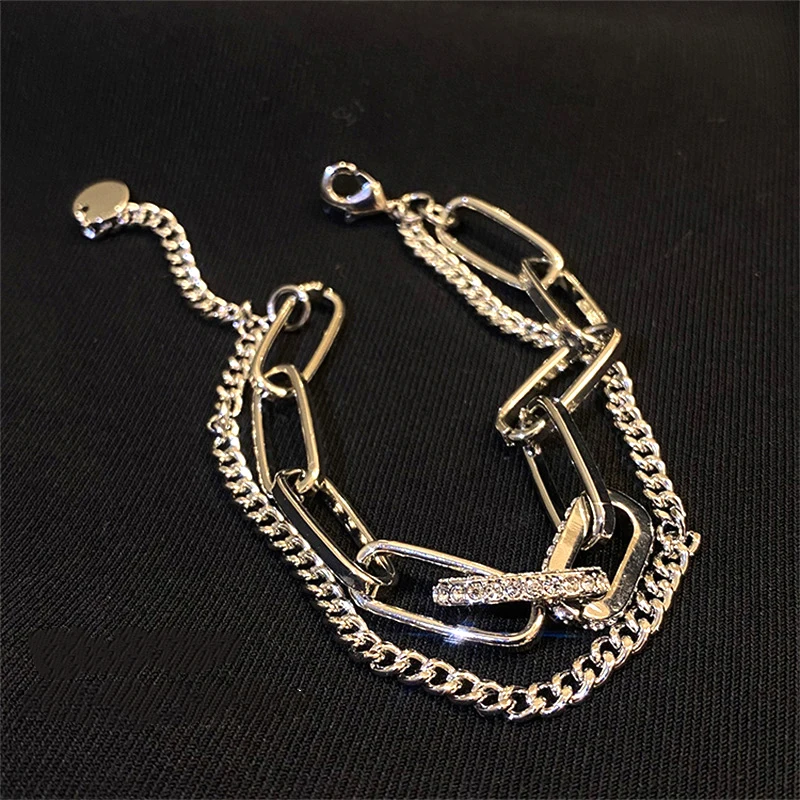

Trendy Design Hip Hop Chain Bracelet for Women Accessories Korean Double Layer Fashion Jewelry Charm AAA Zircon Party Ins Gift